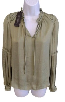 Blusa Corta Campesina Rachel Zoe Para Mujer Talla XS Boho Mangas Caladas Top Verde Foto 1 de 4