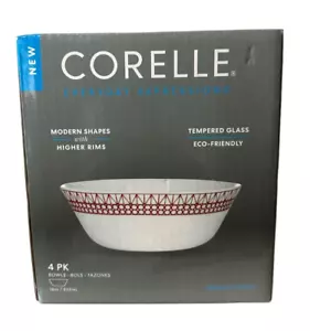 Corelle Everyday Expressions Set Of 4 Graphic Stitch 18 oz Bowls Red White NIOB - Picture 1 of 6