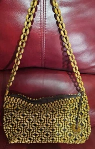 The Sak Vntg Med.Brown Boho Wooden Beaded Single Strap Bag Geometric Design NWOT - Picture 1 of 9