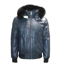 Original Goose Country Men's Down Bomber Leather Jacket with Fox fur