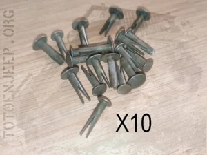 LOT 10 RIVETS FENDUS POUR TRESSE OU PLAQUETTE JEEP WILLYS US - Foto 1 di 5