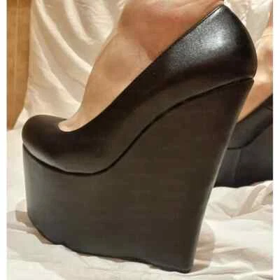 Mujeres Zapatos de salón 20 CM Tacones altos Cuñas Punta Redonda Mules Fiesta Damas Zapatos Mujer Foto 1 de 4