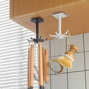 360° 6 Hook Under Shelf Kitchen Utensil Organiser Wall Hook Hanging Rack Holder - Picture 1 of 13