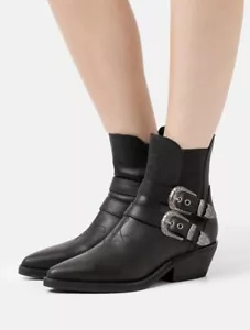 superdry women's buckle Ankle boots Black Leather UK 6 EU 39 Elegant RRP £109 - Picture 1 of 12