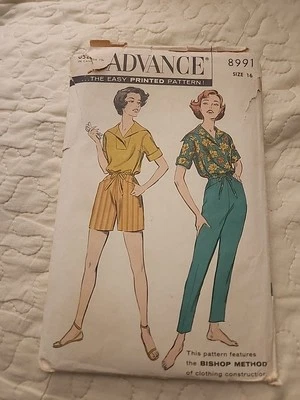 1959 ADVANTAGE PRINTED PATTERN BLOUSE,PANTS, SHORTS PATTERN #8991 SIZE 16 CUT - Image 1 of 4