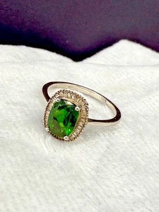 Sterling Silver Green Ring Cocktail Signed DJoy Size  7 - Picture 1 of 8