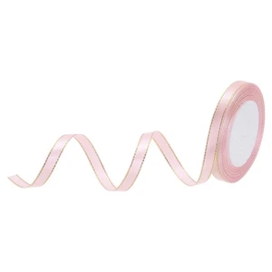 3/8 Zoll 25 Yards breites Satinband mit Goldkanten Ripsband Rosa - Bild 1 von 7