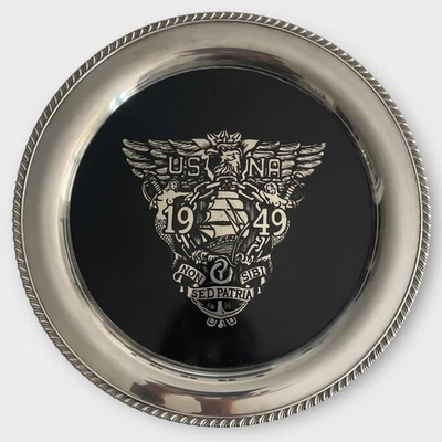 Bandeja de plata Oneida USNA 1949 enchapada estampada EE. UU. Borde de cuerda Naval Academy vintage Foto 1 de 4