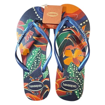 HAVAIANAS Slim 热带人字拖 尺寸 7 8 4122111 海军蓝花卉蜂鸟 — 第 1/4 张图片