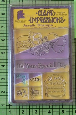 Clear Impressions Set of 7 Birthday Clear Acrylic Stamps by Provo Craft - Image 1 of 2