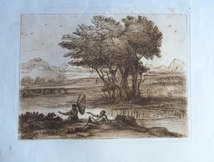 Vivant DENON (1747-1825) GRAVURE EAU FORTE SEPIA PAYSAGE ITALIE PECHEURS 1800 - Imagen 1 de 6