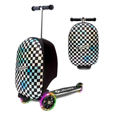 Scooter Suitcase, Foldable Scooter Luggage For Kids Ages 3-14, Checkered Graphic - Image 1 of 4