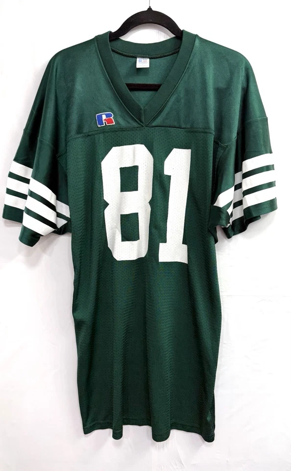 Camiseta deportiva de fútbol americano Russell vintage de los New York Jets verde/blanca #81 talla grande Foto 1 de 4