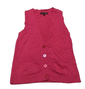 Express Size S Women Cropped Button Cardigan V-neck Sleeveless Pink Pockets - Picture 1 of 9