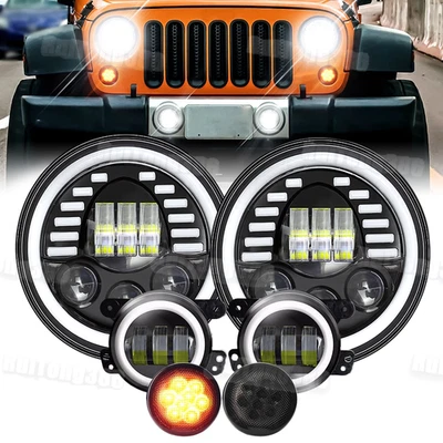2007-2018 for Jeep Wrangler JK Combo 7" Round Led Headlights Fog Lamps Turn Set — 第 1/4 张图片