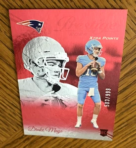 2024 Prestige Drake Maye "RED" Xtra Points Rookie RC #'d /999 SP N.E. PATRIOTI - Foto 1 di 2