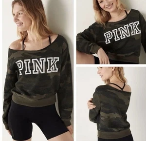 SUDADERA VICTORIA'S SECRET ROSA DIARIO RECORTADA POLAR FUERA DEL HOMBRO MEDIANA - Imagen 1 de 5