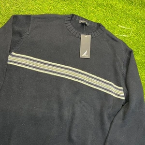 Nautica Men’s Wool Blend Sweater XXL Navy Blue Stripe Knit Crew Neck NWT - Picture 1 of 7