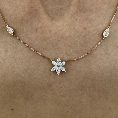 Collar Flor Minimalista GH/SI Diamantes Naturales Certificado para Mujer Oro 18" 14k Foto 1 de 4