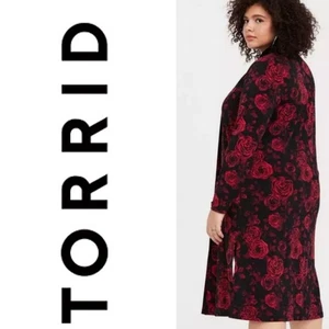 TORRID Damen Strickjacke vorne offen Longline Pullover rot geblümt Gr. 00 Medium - Bild 1 von 13
