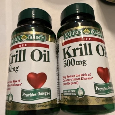 Nature's Bounty RED Krill Oil  500 M G Pack Of Two. 60  Count,EXP 11/2025 - Image 1 of 4