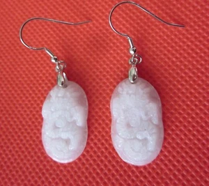 White Jade Dragon Earrings / 925 Sterling Silver / 1.5 inches long / 27 cts - Picture 1 of 5