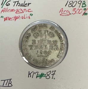 ALLEMAGNE - 1/6 THALER 1809 B - Pièce de Monnaie en Argent // Qualité : TTB - Picture 1 of 2