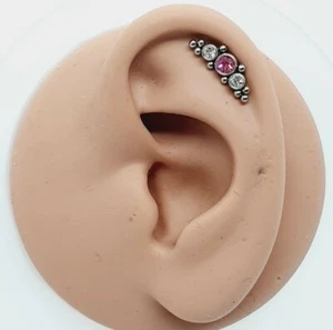 Surgical steel Pink Clear CZ crystal Helix Cartilage Piercing stud labret prium - Picture 1 of 1