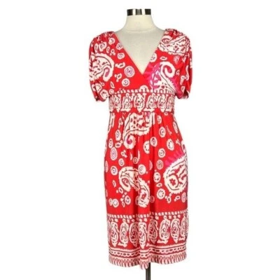 Vestido para mujer Muse coral estampado cachemir manga acampanada cintura ajustada talla 8 Foto 1 de 4