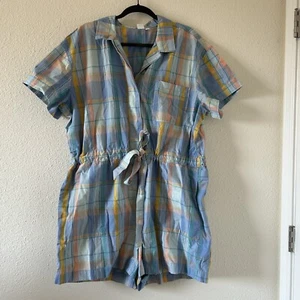 GAP Women’s Size 20 Jumpsuit Plaid One Piece Shorts Blue Casual Easter - Picture 1 of 9