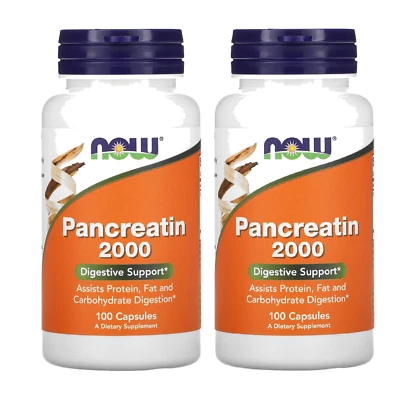 NOW Foods (2 PAQUETES Pancreatin 2000, 100 Cápsulas Foto 1 de 4