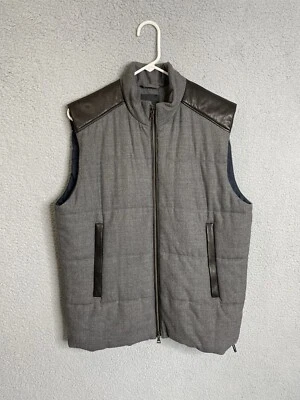 Chaleco de Lana Vince Puffy Negro Cordero Cuero Borde de Hombro Gris Para Hombres Talla Mediana Foto 1 de 4