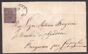 Italia Parma, 25 c. violetto su lettera da Piacenza a Bergamo del 1856 -FC10 - Foto 1 di 4