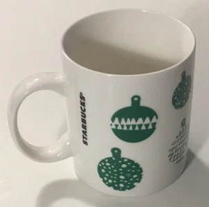 Starbucks Christmas Holiday Ornaments Green White 12oz Coffee Mug / Tea Cup 2016 - Picture 1 of 4