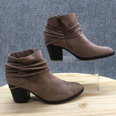 Botas de bambú para mujer 8,5 Avenge botines al tobillo beige imitación cuero cono tacones cremallera Foto 1 de 4