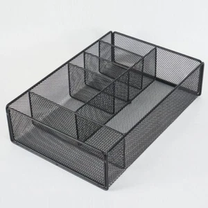 Black Metal Storage Basket Hollow Out Tableware Storage Rack - Picture 1 of 10