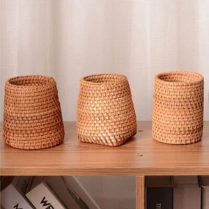 Large Capacity Wood Vine Rattan Pen Holder Stationery Container Tea Box - Picture 1 of 15