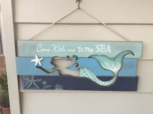 Mermaid Wood Wall Hanging Fantasy Beach - Picture 1 of 4