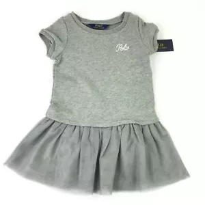 Ralph Lauren Little Girls Shirt Dress Short Sleeve Grey with Hearts Girls 3T NEW - Picture 1 of 7