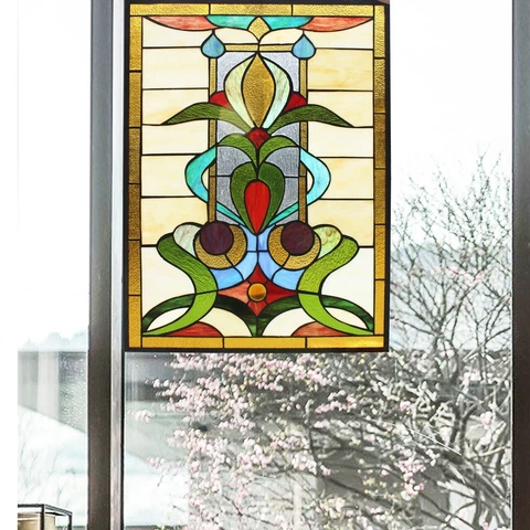 25" x 18" Tiffany-Style Hidden Anthem Stained Glass window Panel Cover