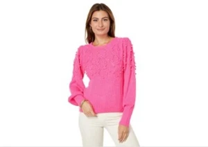 Lilly Pulitzer Women's Neuve Hyper Pink Sweater w baubles Size L V-Day Gift! - Picture 1 of 10