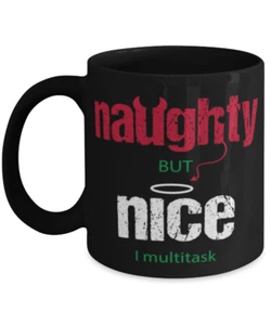 Lustige Weihnachtstasse Naughty But Nice I Multitasking - Bild 1 von 2