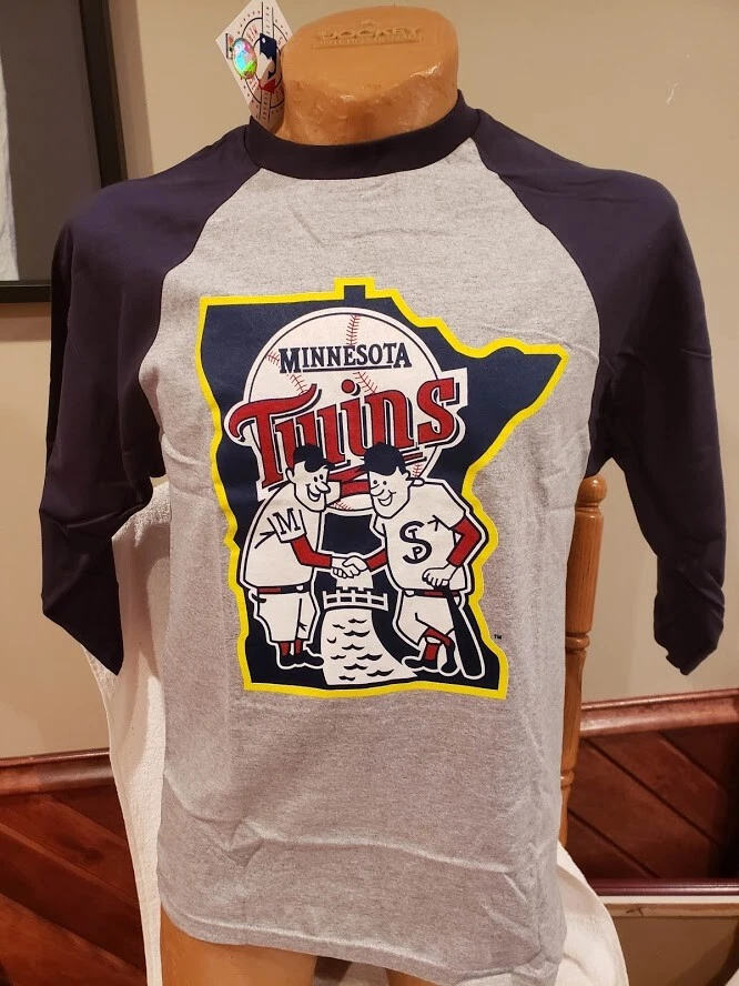 SWEET Minnesota Twins Paul&Minnie Adult Sm 3/4 Sleeve Grey&Blue T-Shirt, NWT!! - Image 1 of 1
