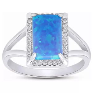 Split Band Halo Ring Simulated Green/Blue Opal & Cubic Zirconia 14k Gold Plated - Picture 1 of 4