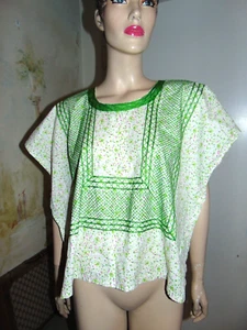 Vintage Handmade Floral Green Embroidered Stitching Cover All Boho Top Blouse M - Picture 1 of 10