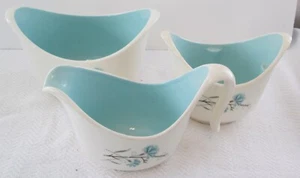 Vintage Taylor Smith TS&T Floral Blue MCM Gravy Boat Creamer & Sugar Bowl No Lid - Picture 1 of 6