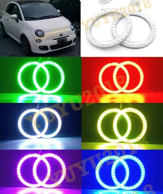 RGB halo ring for Fiat 500 12-15 headlight angel eye MultiColor Bluetooth DRL - Imagem 1 de 4