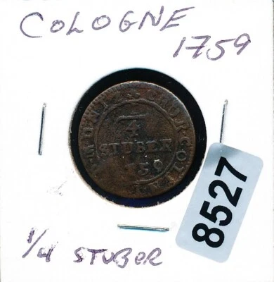 G.S. WURTTEMBERG - 1/4 STUBER 1759 - COPPER - #8527 - Image 1 of 2