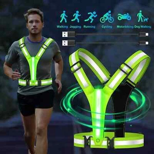 LED Reflective Running Vest High Visibility Light USB Luminous Vest Night Safety - Picture 1 of 10