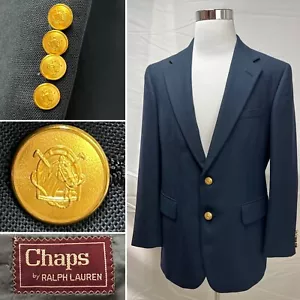 Men's Vintage CHAPS Ralph Lauren Navy Horse-Head Gold 2-Button 42R Blazer Jacket - Picture 1 of 7